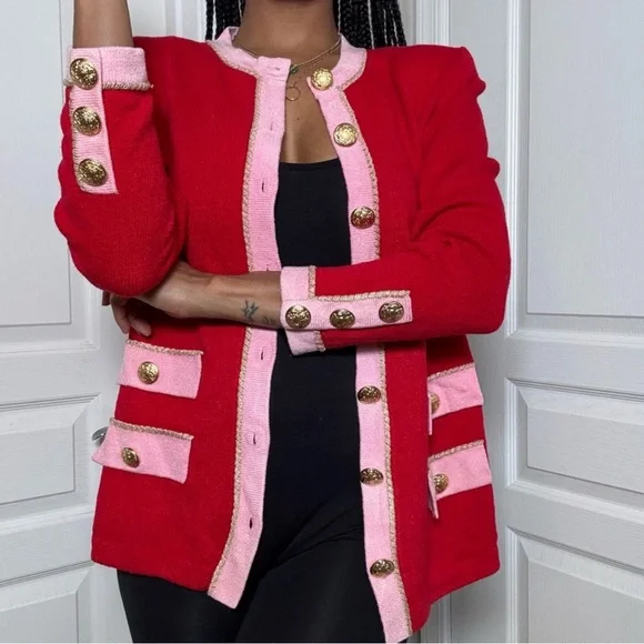 St. John Collection Vintage Knit Cardigan Pink & Red - Picture 4 of 5